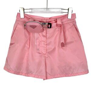 Prada Pink Re-Nylon Shorts With Belt & Detachable Waist Bag Womens Size 38 S